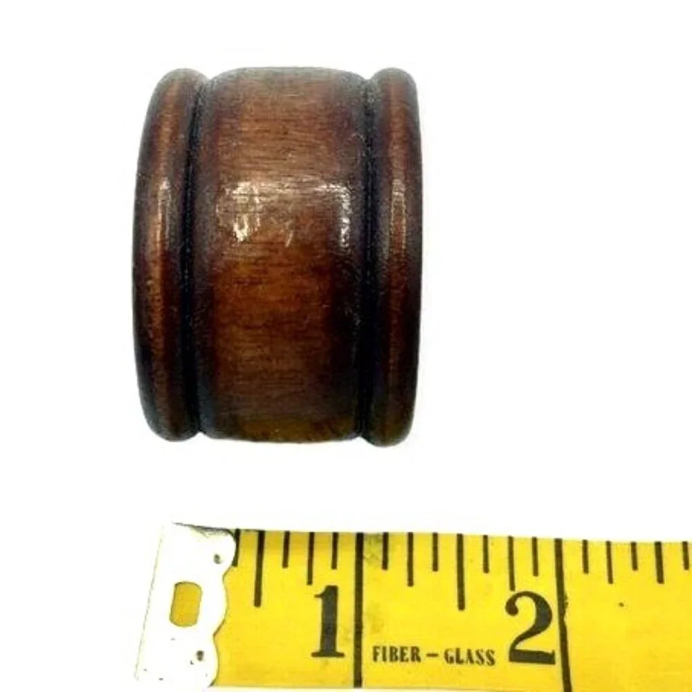 Mid Century Modern Set of 5 Beveled Carved Wood Napkin Rings Round Brown Vintage